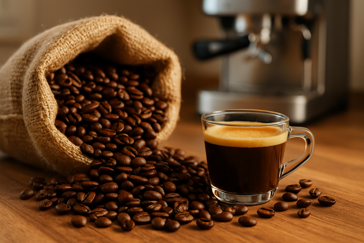 Frisch geröstete Espressobohnen mit perfekter Crema in einer Tasse