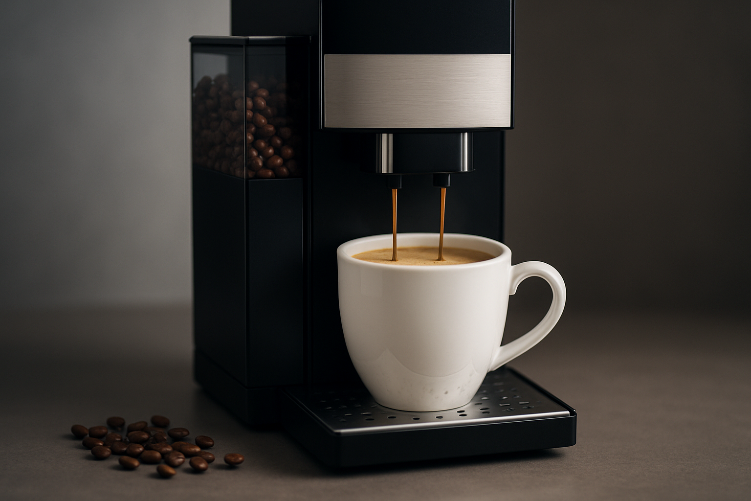 Moderner Kaffeevollautomat bereitet Cappuccino mit perfektem Milchschaum zu